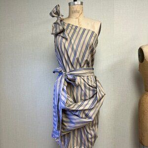 NWT Deadstock 2000s Jolaby Striped Shoulder Tie Drape Dress One Size fits S M L